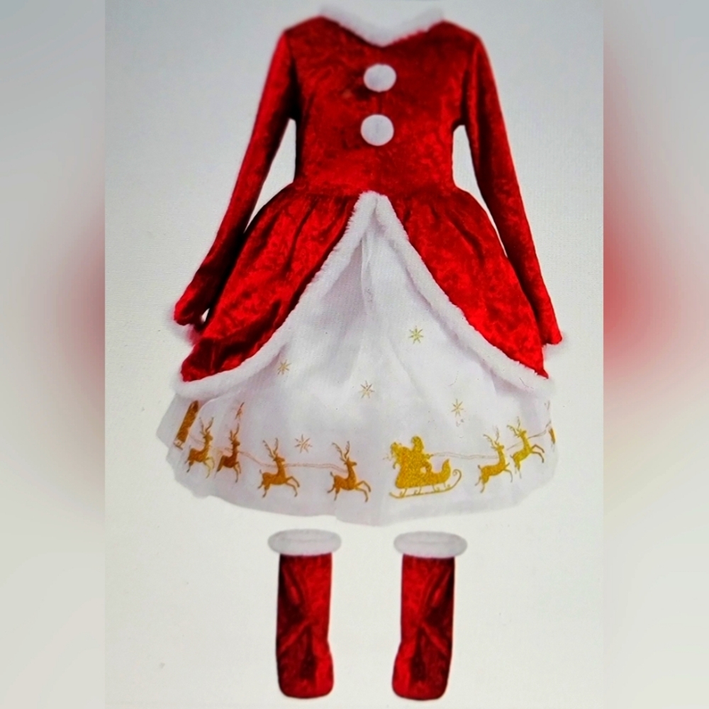NWT GIRLS SIZE 7/8 RED VELVET HOLIDAT DRESS WITH SHOE BOOT COVERS
